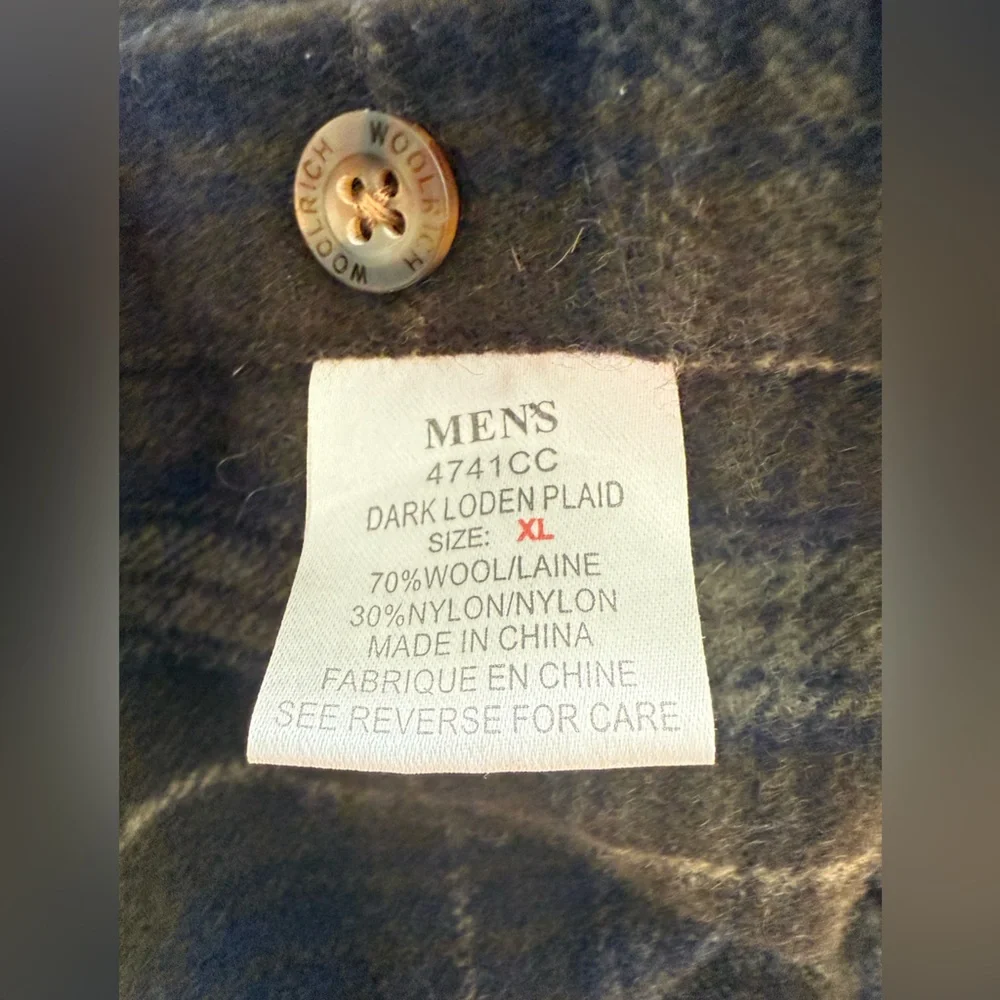 Woolrich mens dark loden green wool plaid flannel shirt XL